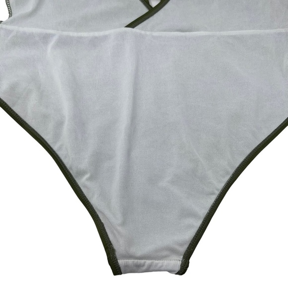 Olive Green One Piece Swim Suit Size 3X Plunging V-Neck Open Back Flutter Sleeve - Picture 11 of 16